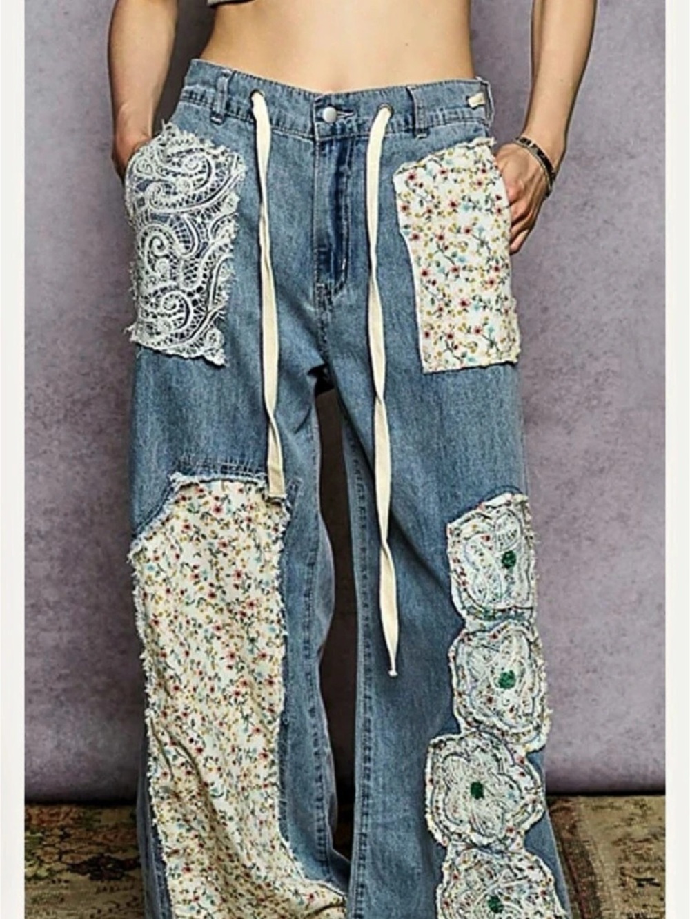 POL Wide Leg Floral Patchwork Jeans Size Large
Used great condition.